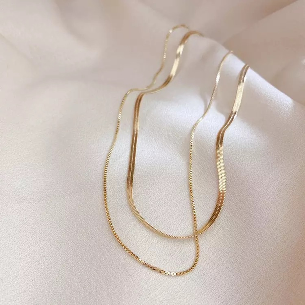 Herringbone Layered Snake and Box Chain Necklace - Picture 6 of 6